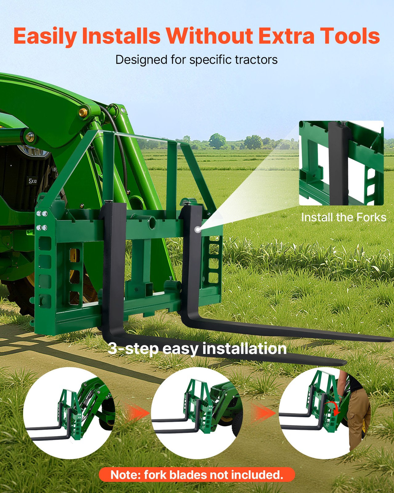 VEVOR Skid Steer Pallet Frame with Hitch Receiver & Spear Sleeves for JD Loaders