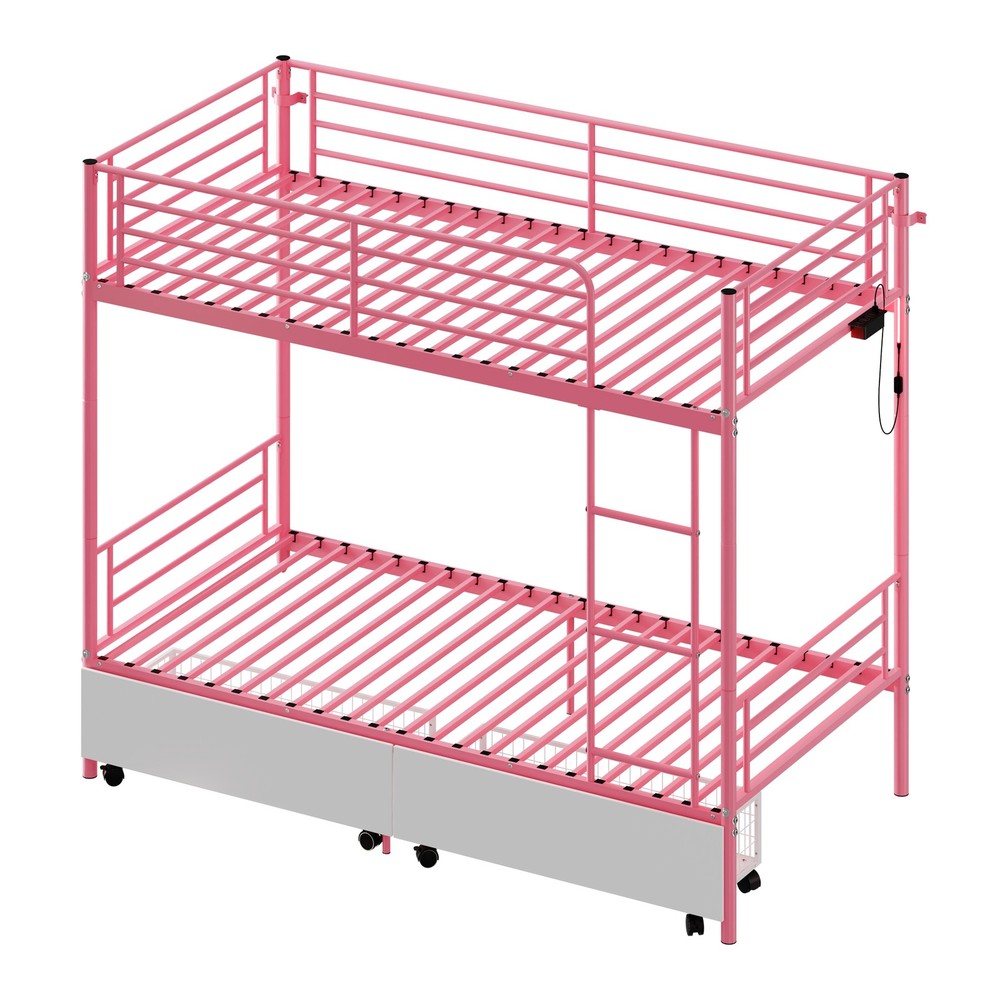 Bunk Bed with USB Charging Station, Able to Split, Metal Bunk Bed, Storage Space