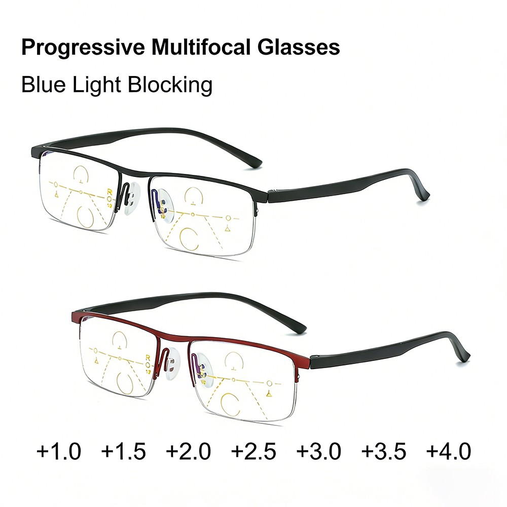 Progressive Reading Glasses Blue Light Blocking Smart Zoom Multi Focus +1.0-4.00
