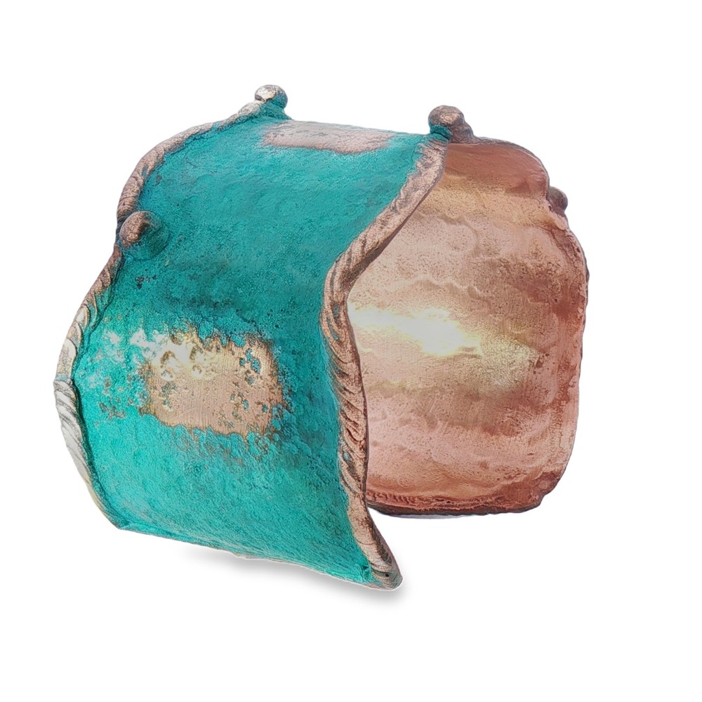 Solid Copper Rustic Patina Cuff Bracelet With Molten Edging & Verdigris Patina