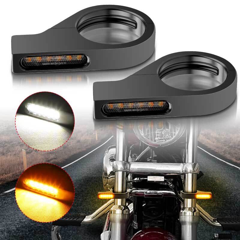 2* Motorcycle 41mm Fork Clamp Front LED Turn Signals Blinker Light Amber+White