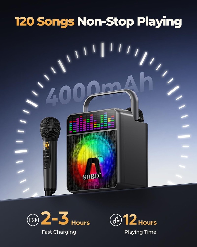 Karaoke Machine with 2 Wireless Mics, SD-512 Powerful Loud Sound, Bluetooth, ...