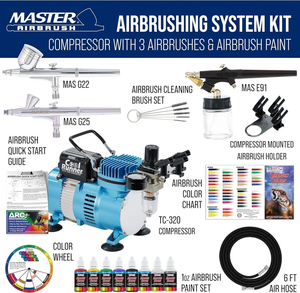 Professional Airbrush Kit with Compressor & 3 Airbrushes