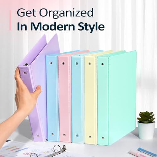 6 Pack Extra Durable 3 Ring Binders 1 inch, 1” Three Round Ring Binders with