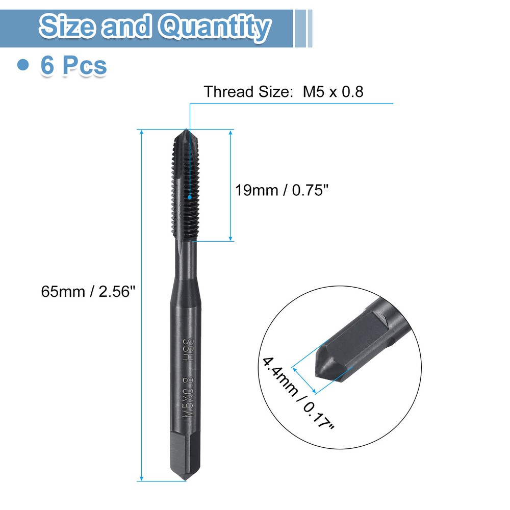 Spiral Point Threading Tap M5 x 0.8 Thread Nitriding HSS 6pcs