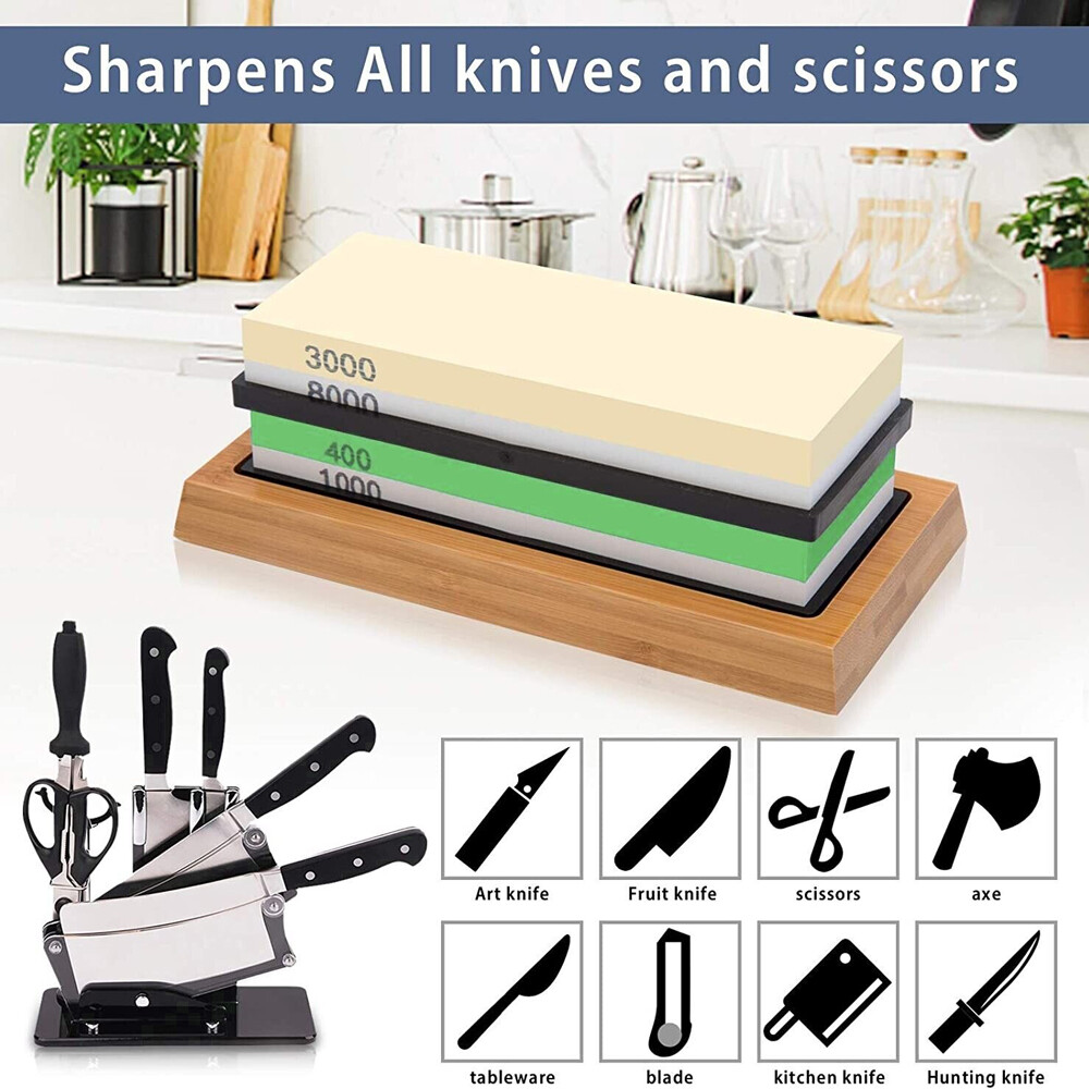 Knife Sharpening Stone Set Professional Whetstone 4 Side Grit 400/1000 3000/8000