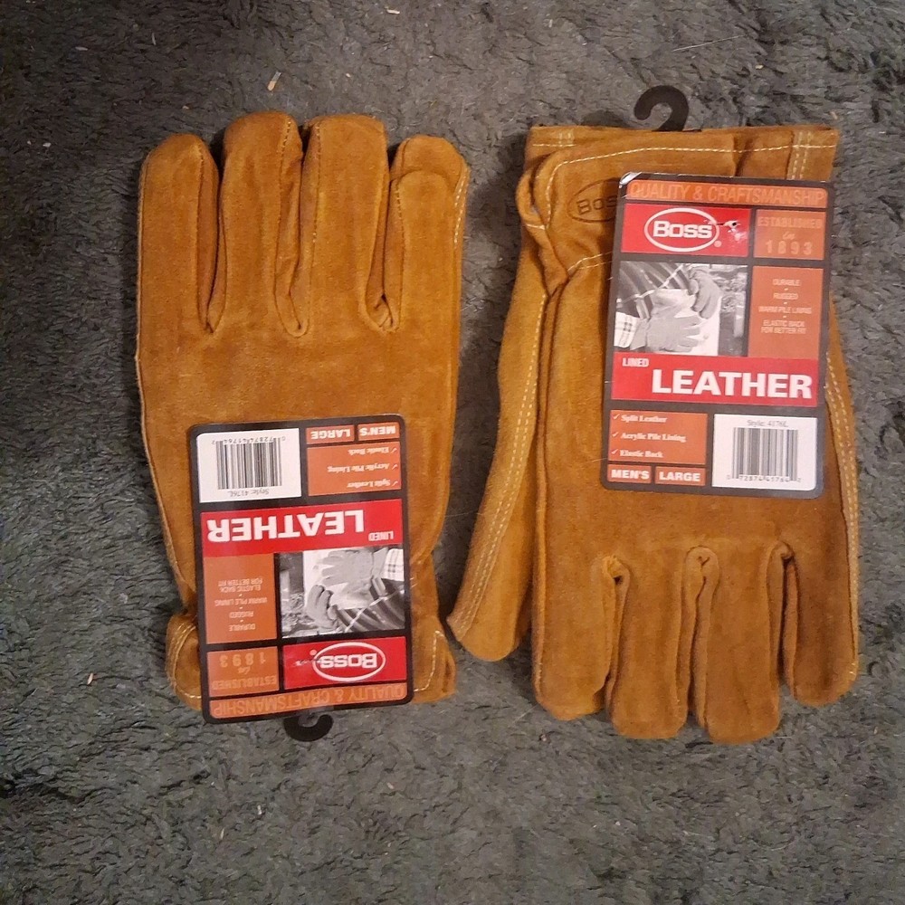 Boss Mens Leather Lined Work Gloves, Large (1 pair)