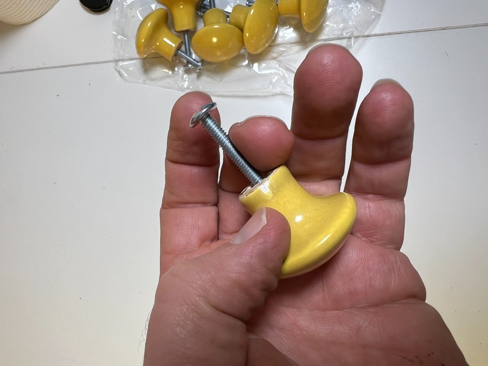 Vintage Mustard Yellow Ceramic Cabinet Knobs Set 6 Mid Century Drawer Pulls 1.25