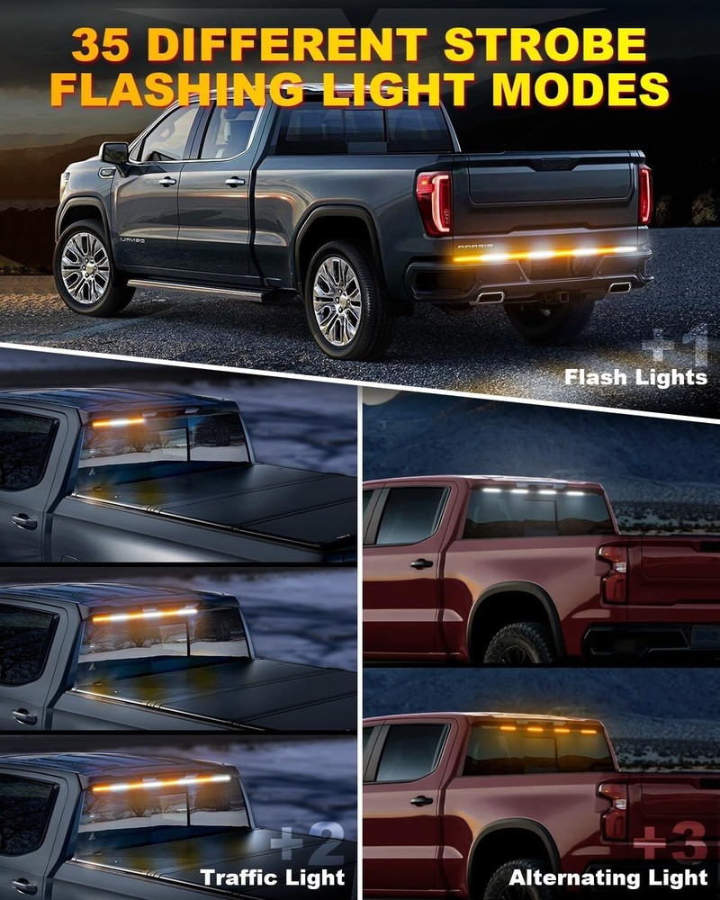 49" Inch Strobe Light Strips, Back Window | Tailgate White Amber-White Amber