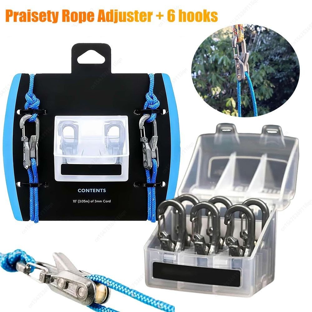 6 Hooks Rope with Roller Tensioner Lock Buckle Tie Down Rope Cargo Tightening