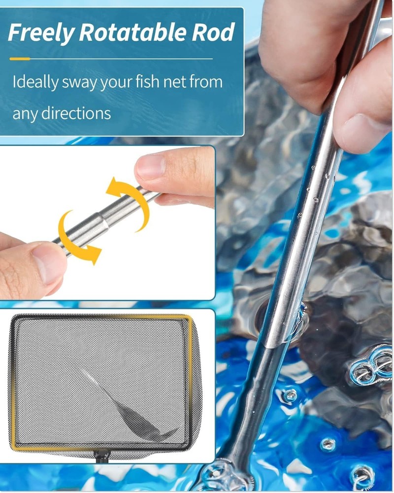 Durable Fish Net with Soft Nylon Mesh & Extendable Handle for Safe Transfers