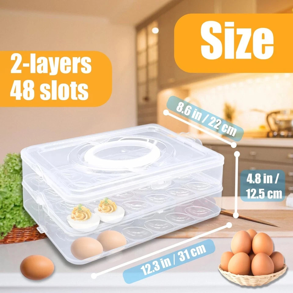 2-Layer Deviled Egg Carrier with Lid,Deviled Egg Trays with Handle,Stack Port...