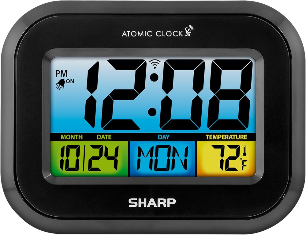Digital Atomic Alarm Clock with LCD Display – Always-On Backlight Option, Adjust