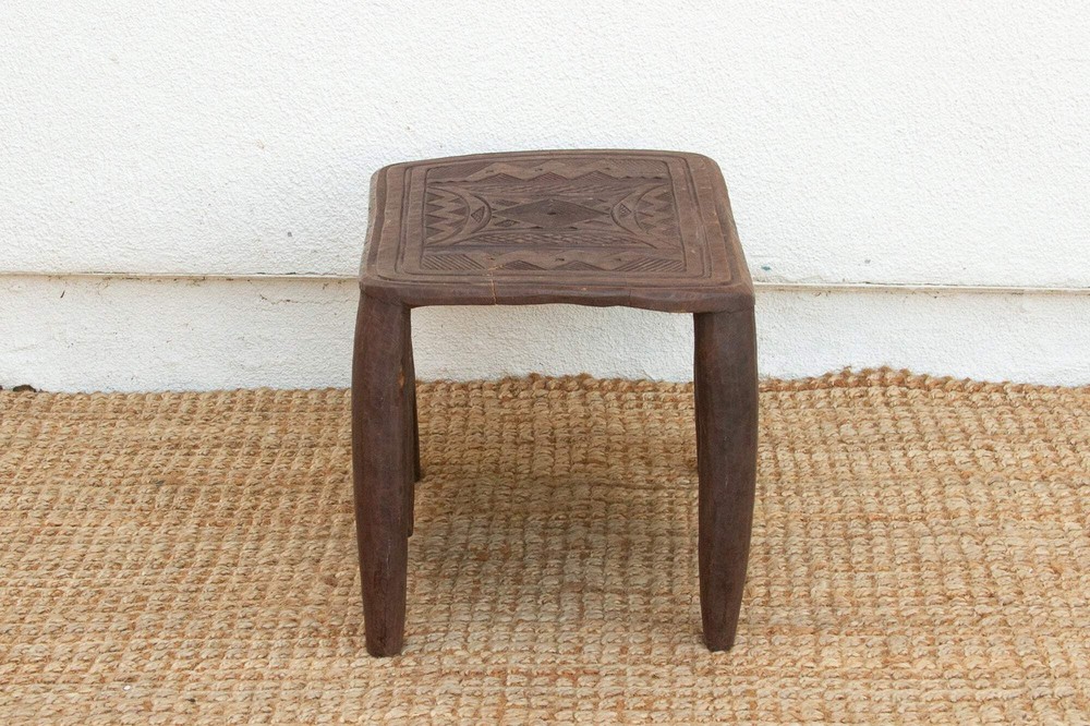 Diamond Base Carved African End Table
