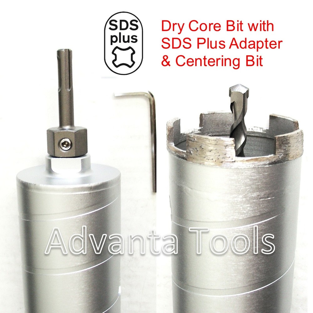 4" Dry Diamond Core Bit for Concrete with SDS Plus Adapter & Pilot Drill Bit