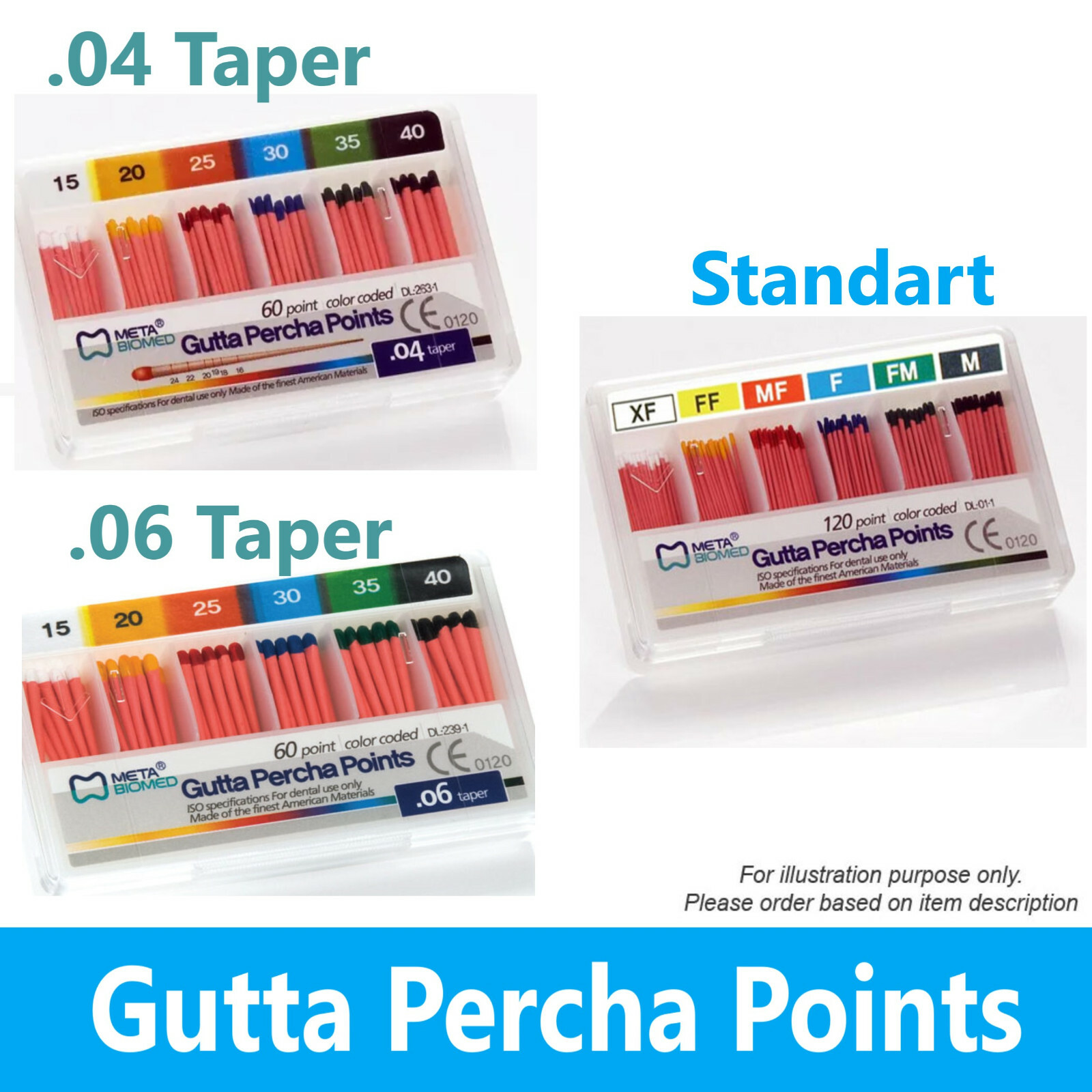 GUTTA PERCHA 60 POINTS 04 or 06 TAPER, STANDART, All Sizes #30 15 20 25 35 40 45