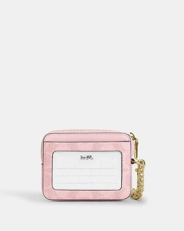 2026 NWT Coach Zip Card Case In Signature Canvas CW883 POWDER PINK