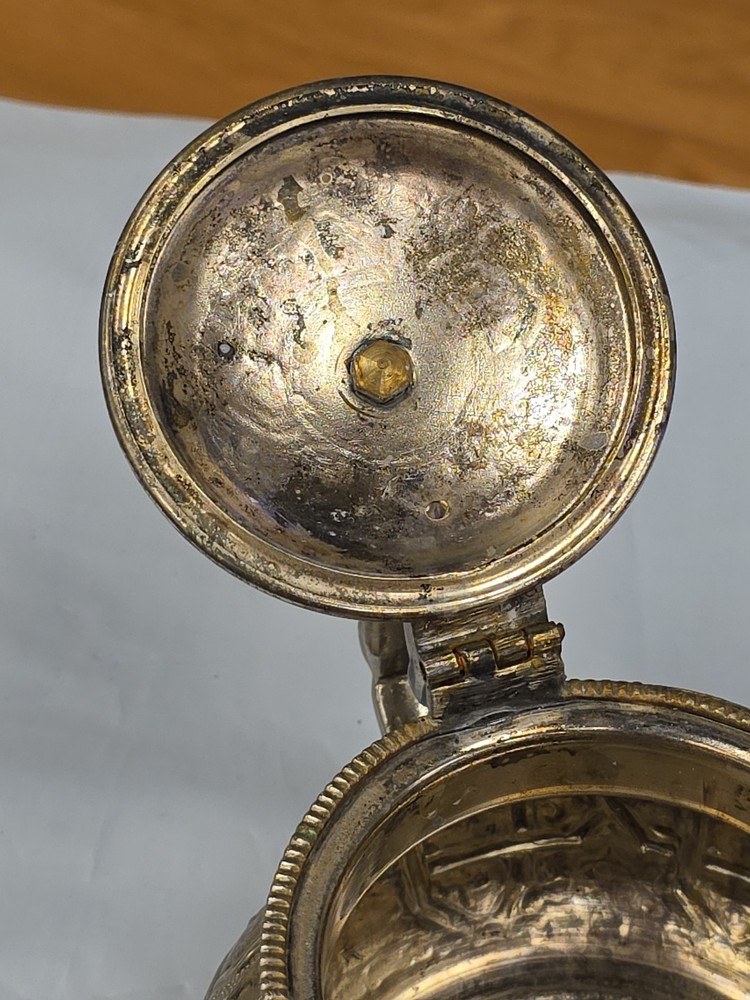 Middle Eastern Silver Plate Heavy Decorative Embossed Teapot w/ Hinged Lid