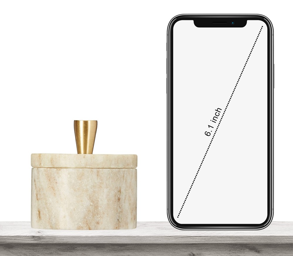 Marble Salt Cellar with Lid and Brass Knob (Brown)