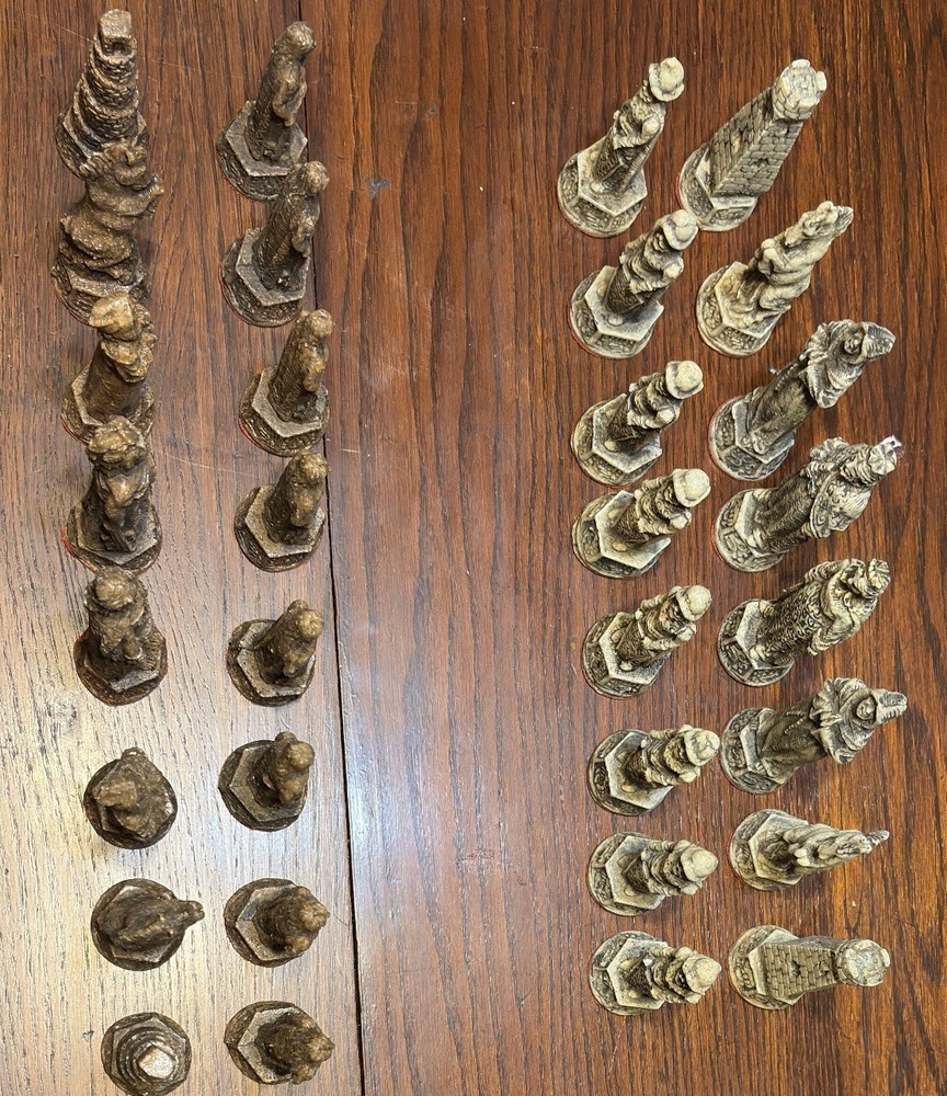 Vintage Aztec Mayan Chess Pieces .