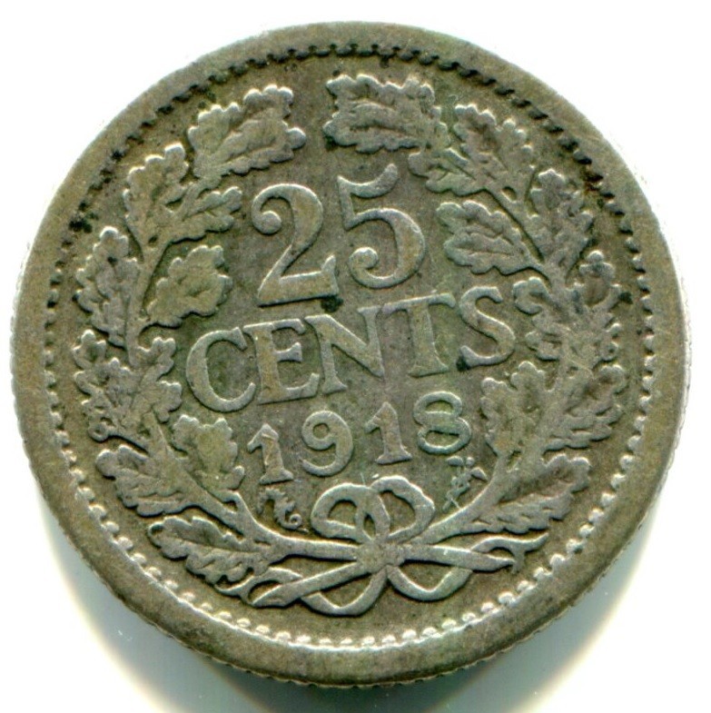 1918 Netherlands Silver 25 Cent !!