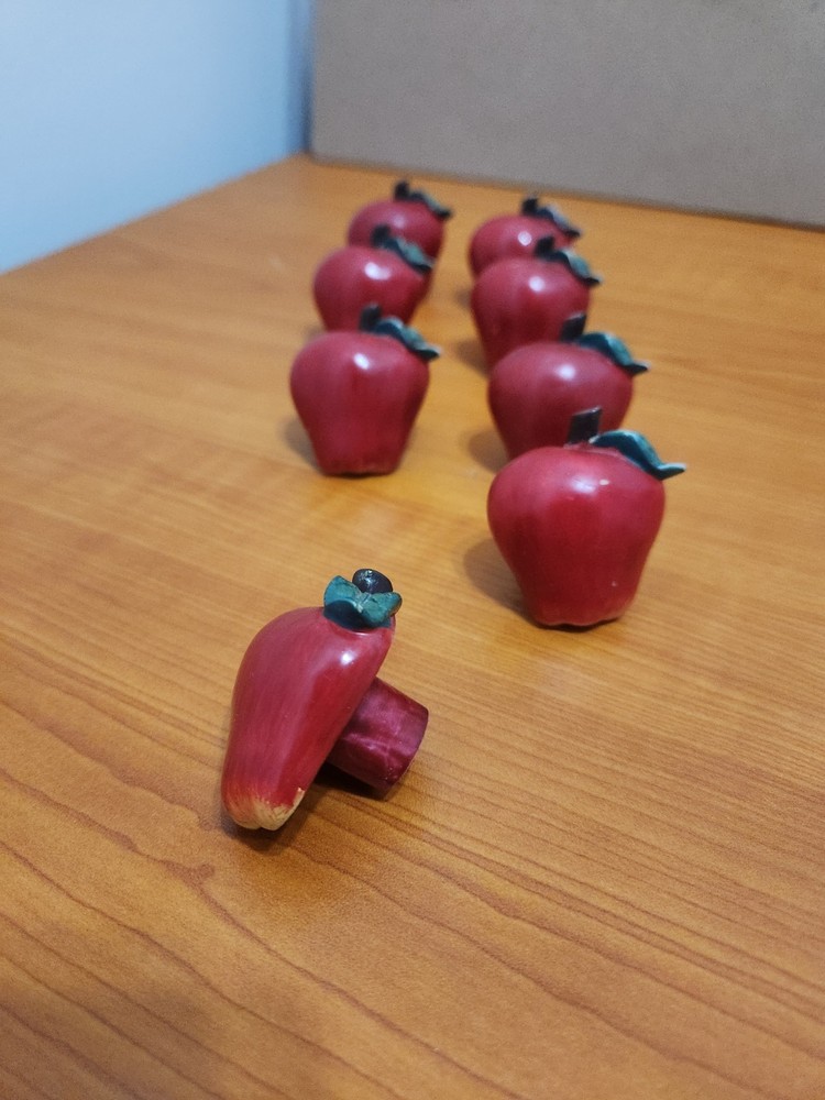 Set Of 8 Red Apple Fruit Shaped Drawer Cabinet Pulls Knobs