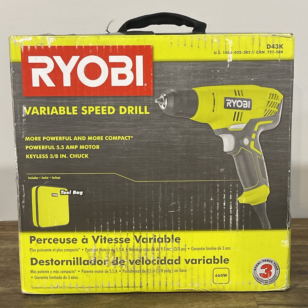 Ryobi D43K Variable Speed 3/8" Compact Drill/Driver Keyless Chuck w/ Tool Bag