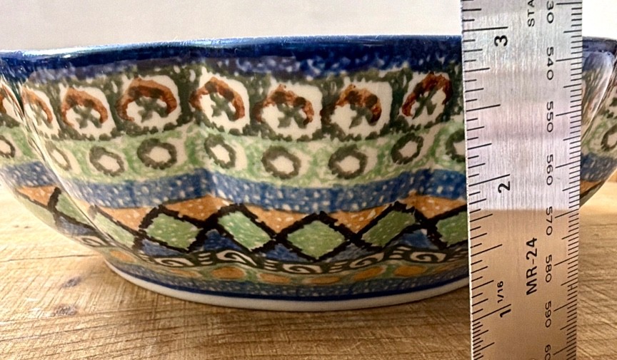 1999 Polish Pottery Fluted Bowl 11" Ceramika Artystyczna Multi-Color UNIKAT