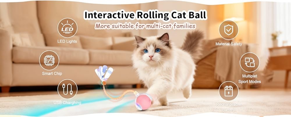 Interactive Cat Toys for Indoor Cats Smart Automatic Ball Rolling for