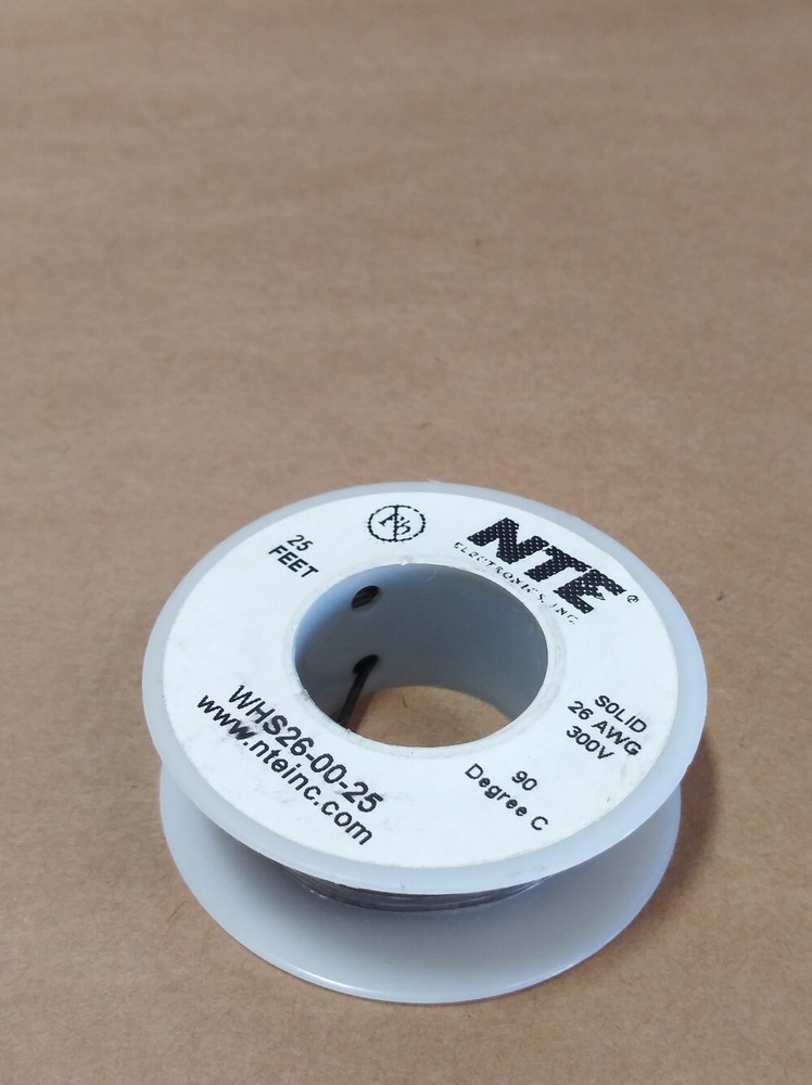 ( 25 FT Spool ) NTE WHS26-00-25 ( 26 AWG ) Solid Hook Up Wire 300V ( Black )