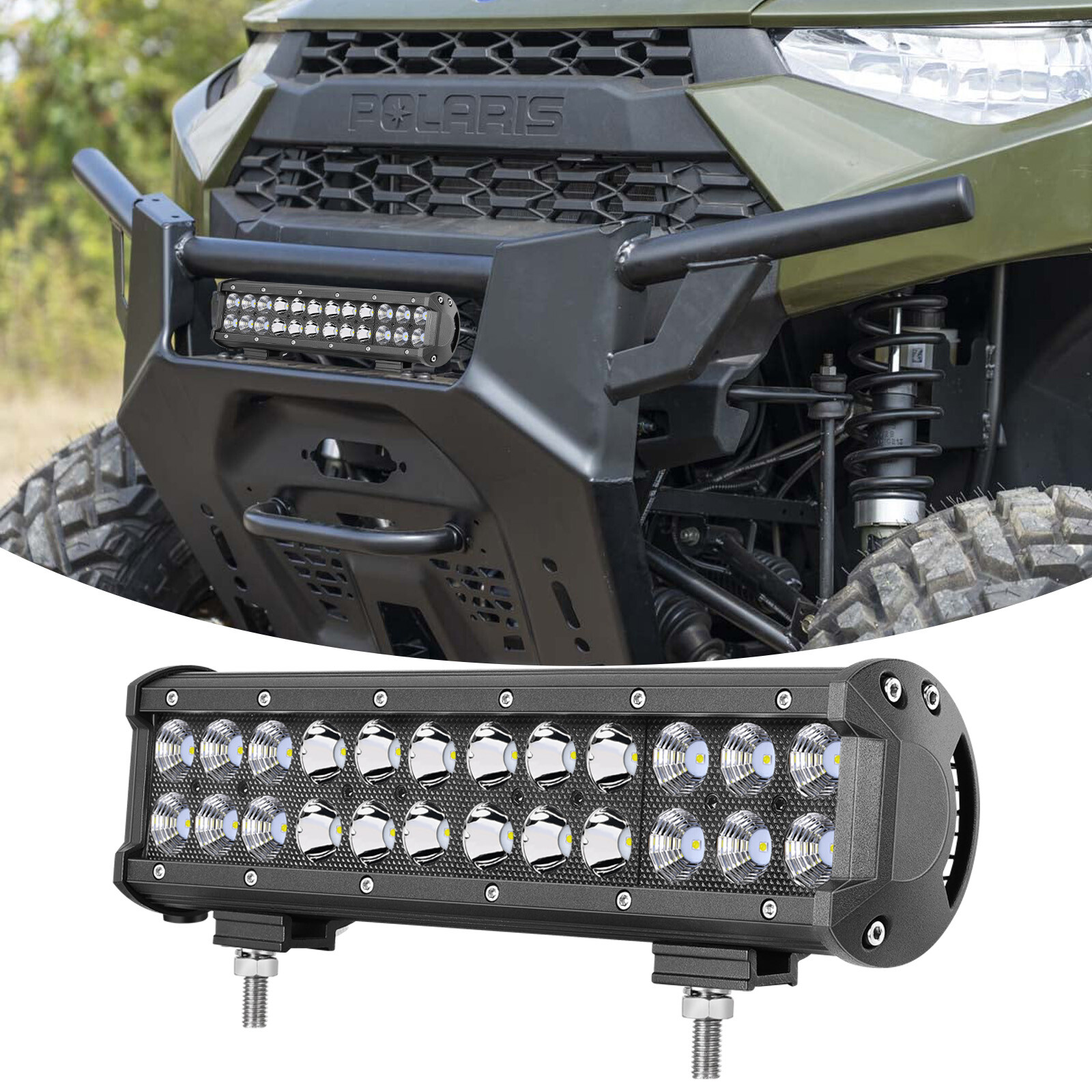 FOR Polaris Ranger XP 1000/1000 Crew 12" LED Light Bar Combo+ Rock Switch Wiring