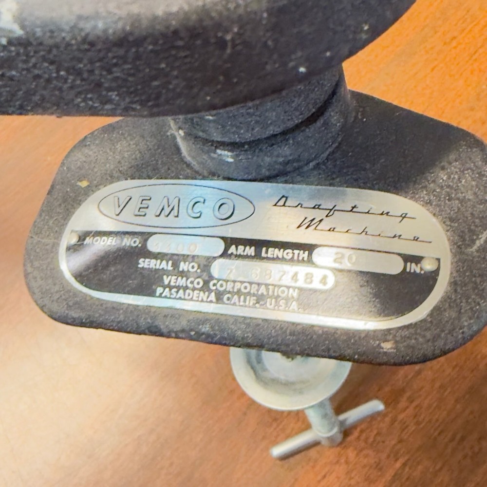 VEMCO Drafting Machine Model 3300 20" Arm Drafting Arm Table Mount USA