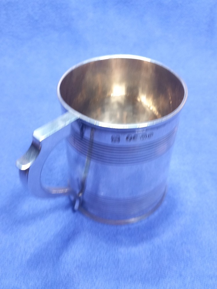 1856 Exeter Sterling Silver Christening Mug Lined Pattern Josiah Williams