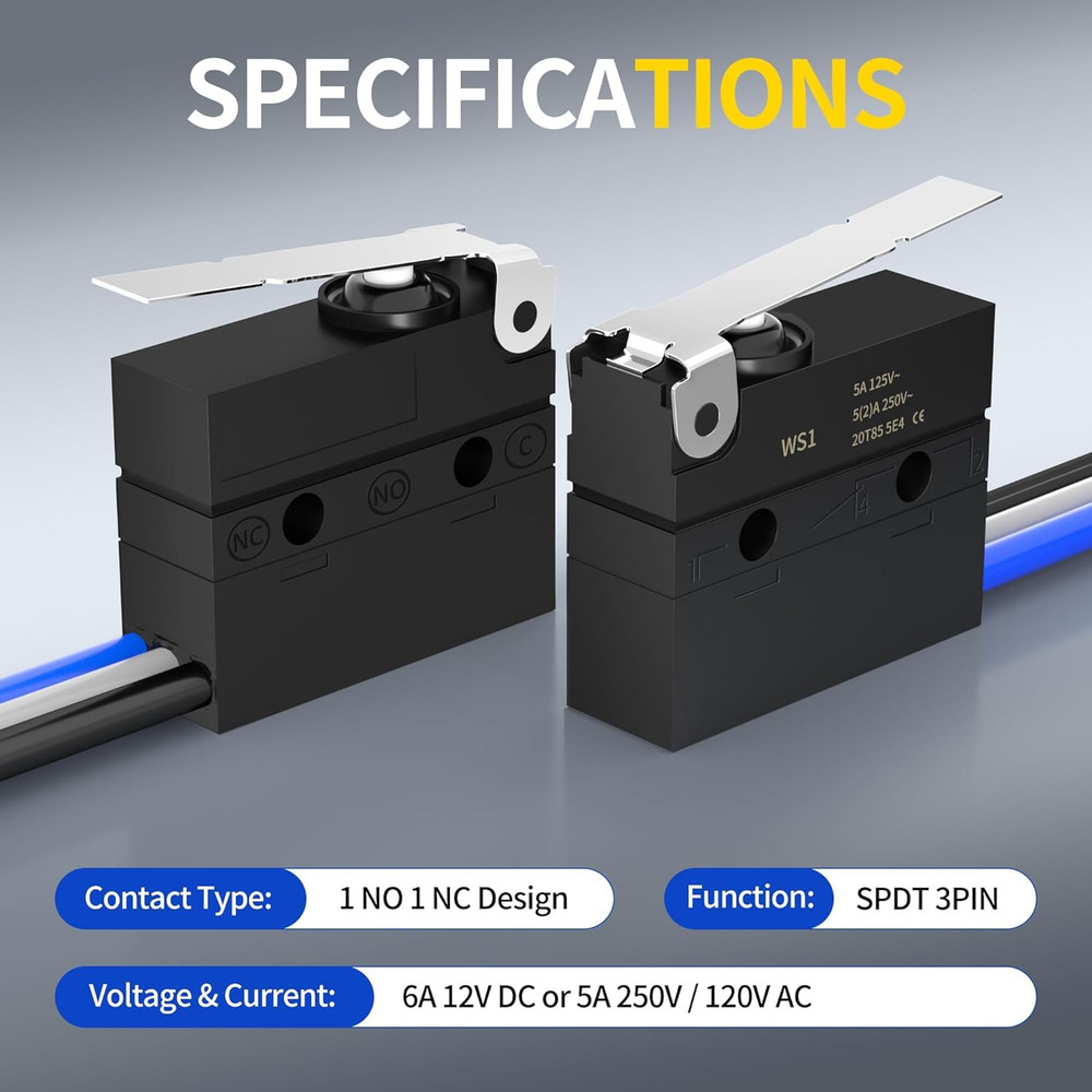 Waterproof Micro Limit Switch with Hinge Lever 6A 12V DC Lever Microswitch SPDT