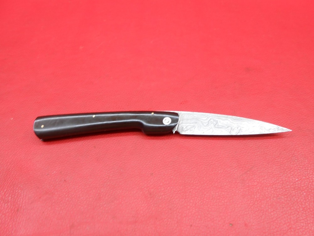 Custom Handmade Pattern Damascus Friction Folder Knife Buffalos Handle S586