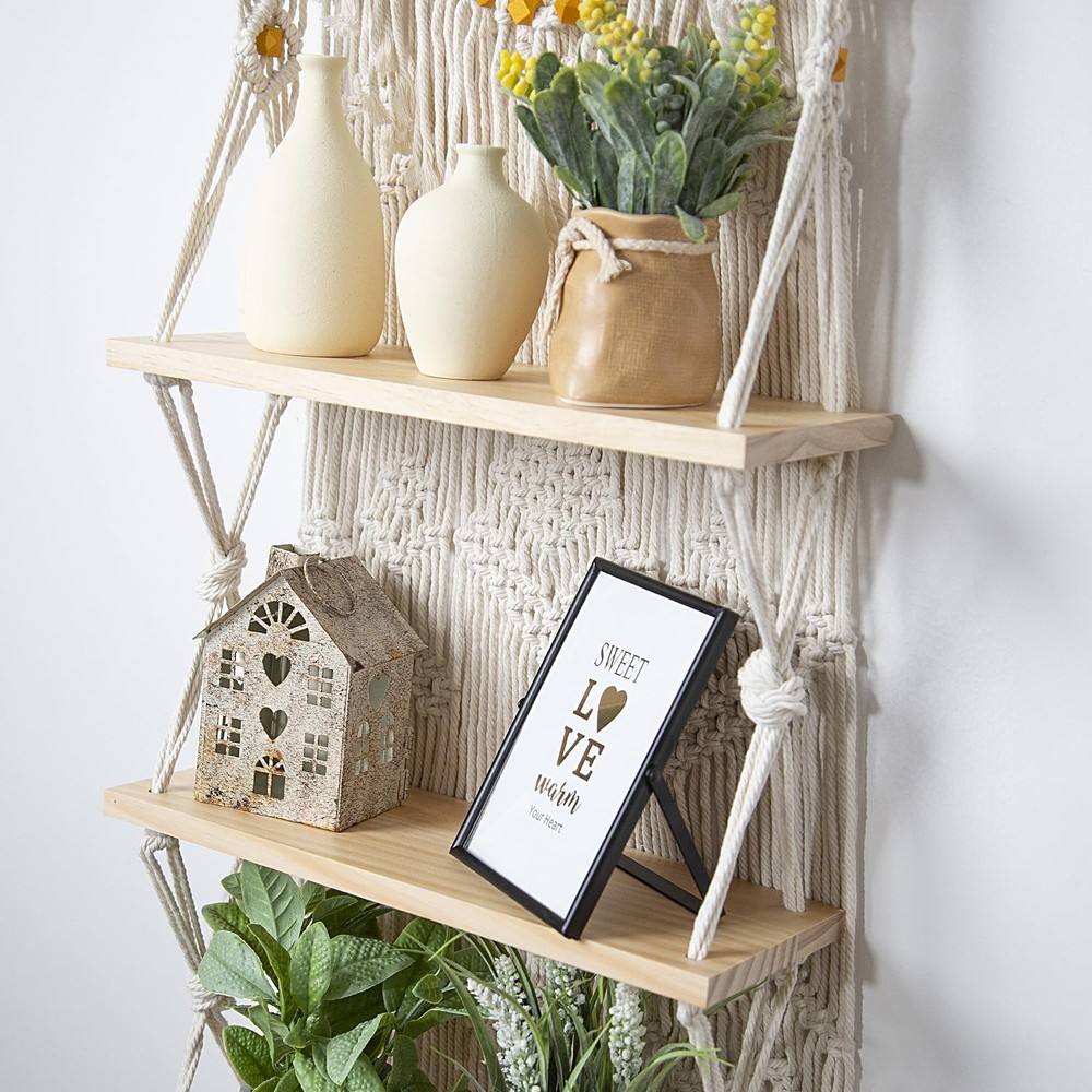 Macrame Wall Hanging Shelf- Macrame Shelves Handmade Decorative Floating Boho...