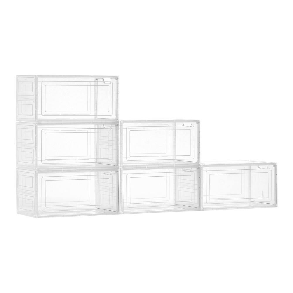 [New]Shoe Storage Boxes,6 Pack Clear Stackable Shoe Boxes Storage Organizers w/M