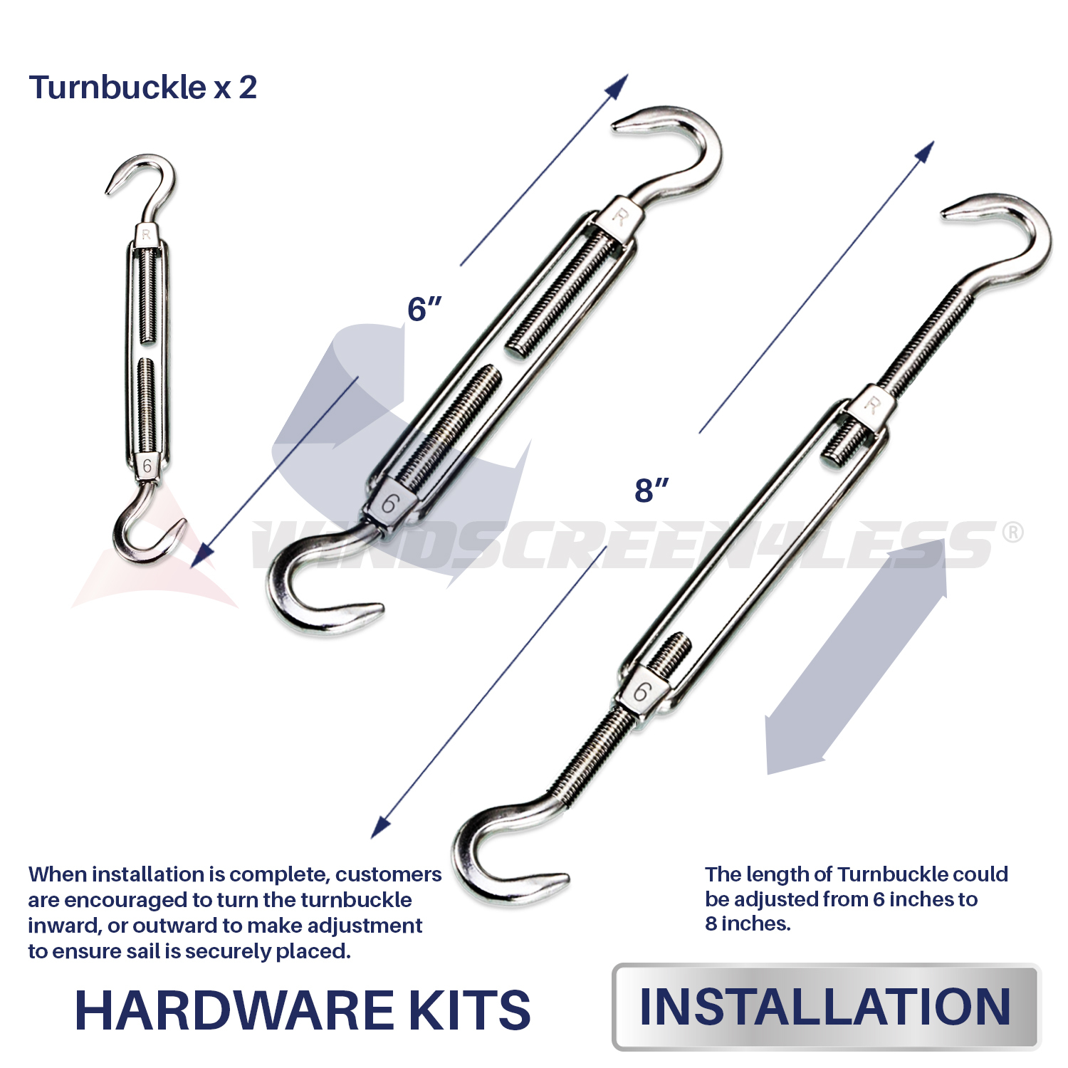 6-Inch Rectangle Sun Shade Sail Stainless Steel Hardware Kit