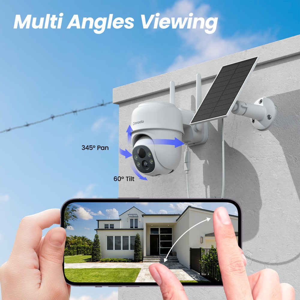 Cinnado 2K 4MP Solar Powered Security Camera Wireless Outdoor AI Detection IP65