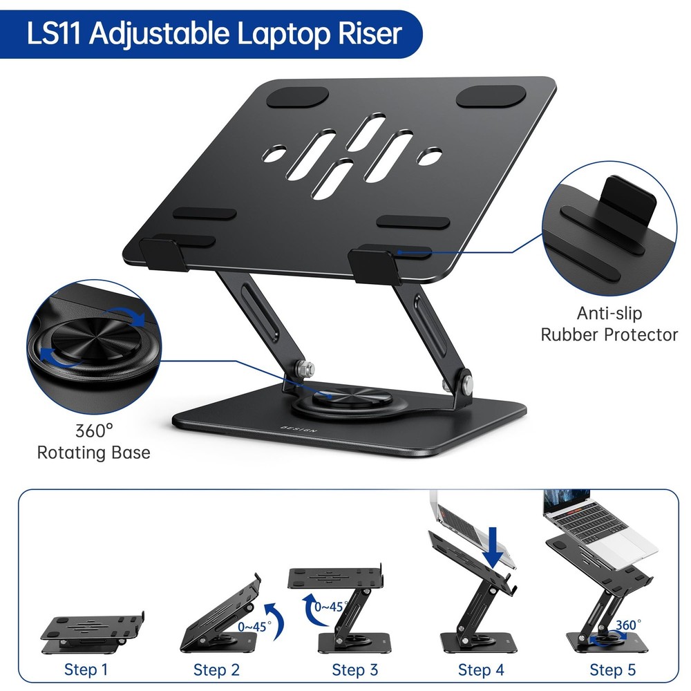 LS11 Laptop Stand with 360° Rotating Base, Ergonomic Adjustable Notebook Rise...