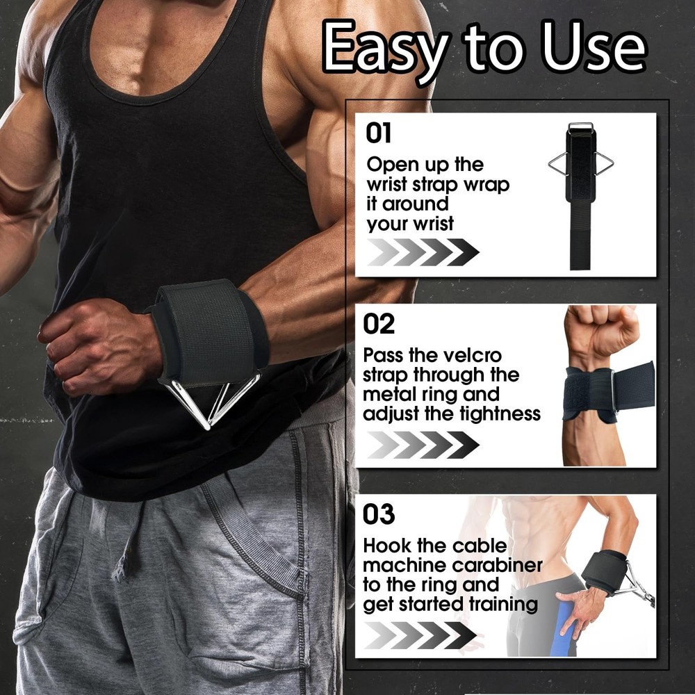 Adjustable Wrist Cuffs for Cable Machine, Neoprene Padded Straps, 2 Pack Comf...