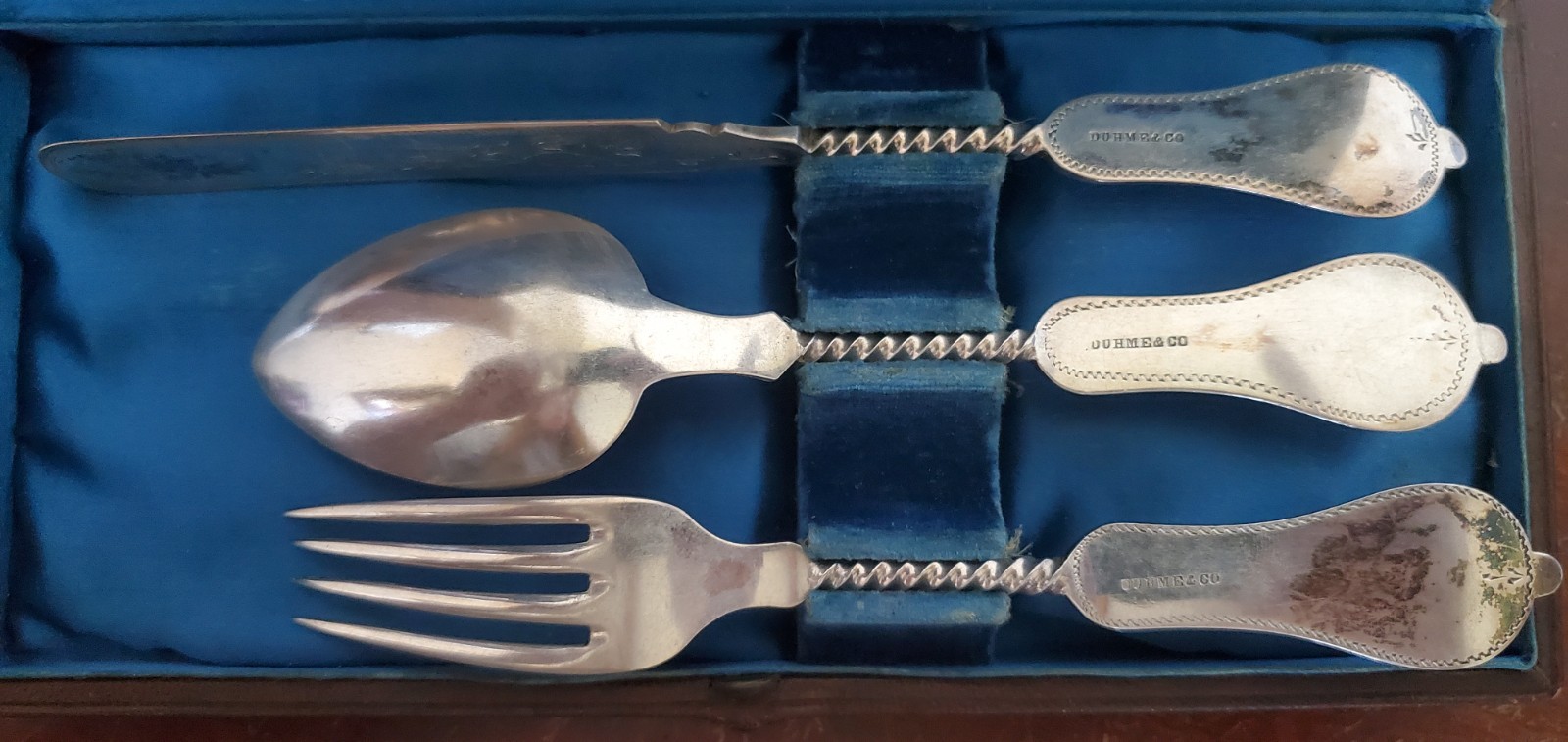 Antique Duhme & Co Coin Silver Flatware set / box Cincinnati Ohio Silversmith