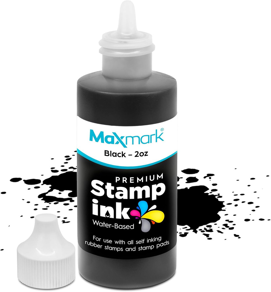 Maxmark Premium Refill Ink with Control Tip Bottle for Self-Inking Stamps, Black