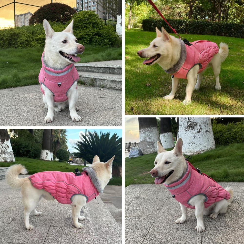 Malier Dog Coat, Reflective Jacket Waterproof Windproof Medium, Pink