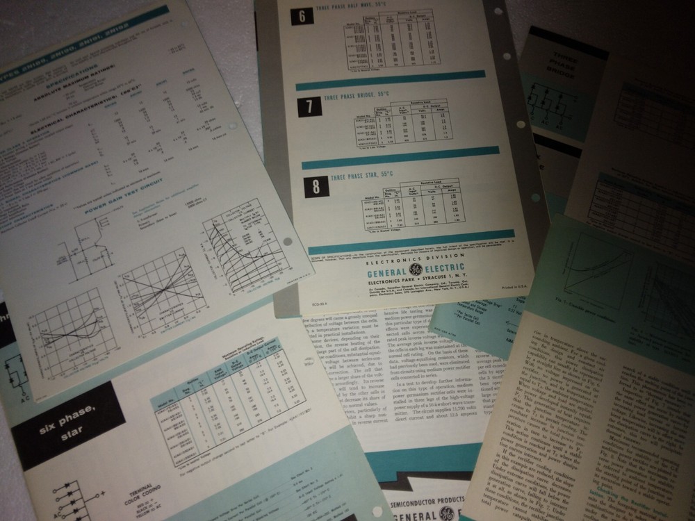 6 Vintage 1950's GE Semiconductor Specification Brochures Transistors Rectifiers