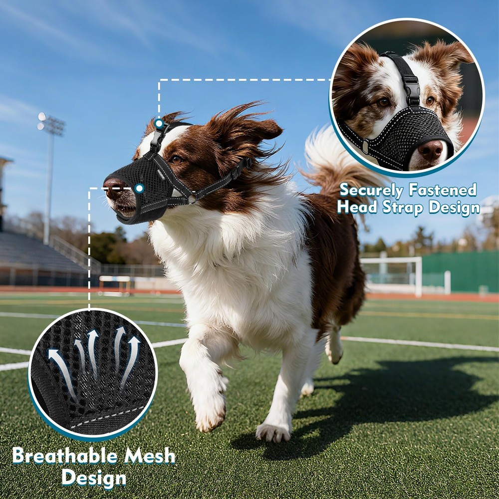 Dog Muzzle for Large Dogs, Soft Mesh Muzzle to Prevent Biting & Barking, Secu...