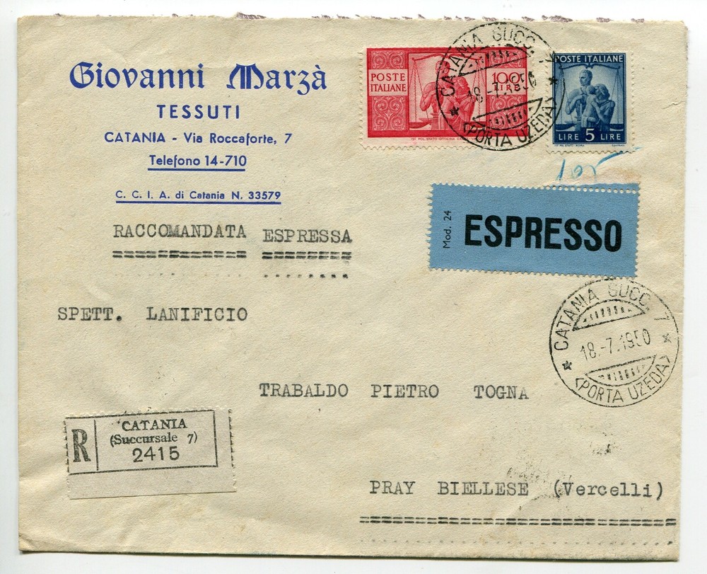 Democratic Lire 100 + complementary on tariff envelope