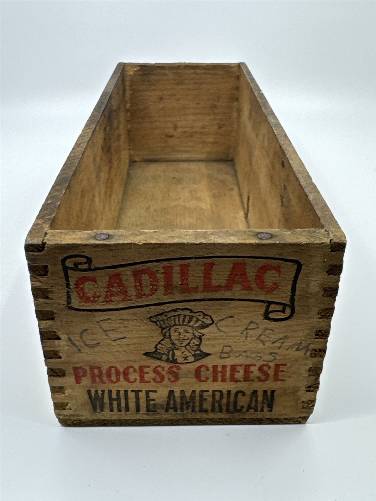 Vintage Wooden Cadillac Cheese Brand Pasteurized Cheese 5 Lb. Advertising Box