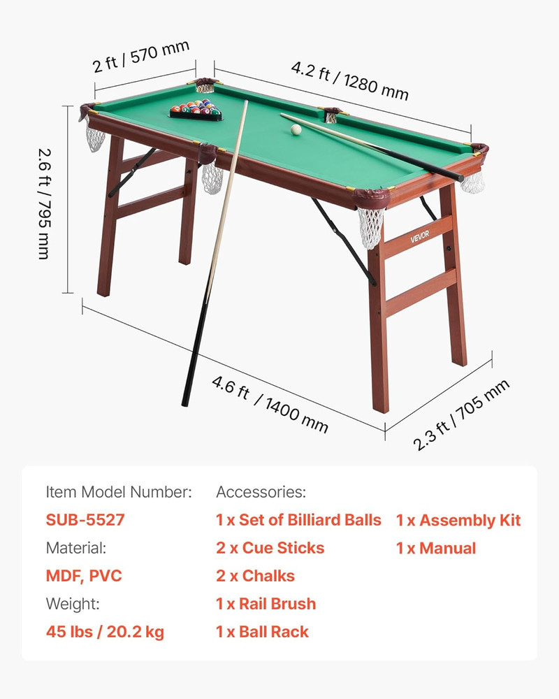 Folding Pool Table,Portable Billiards Tables, Foldable Space-Saving Entertainmen