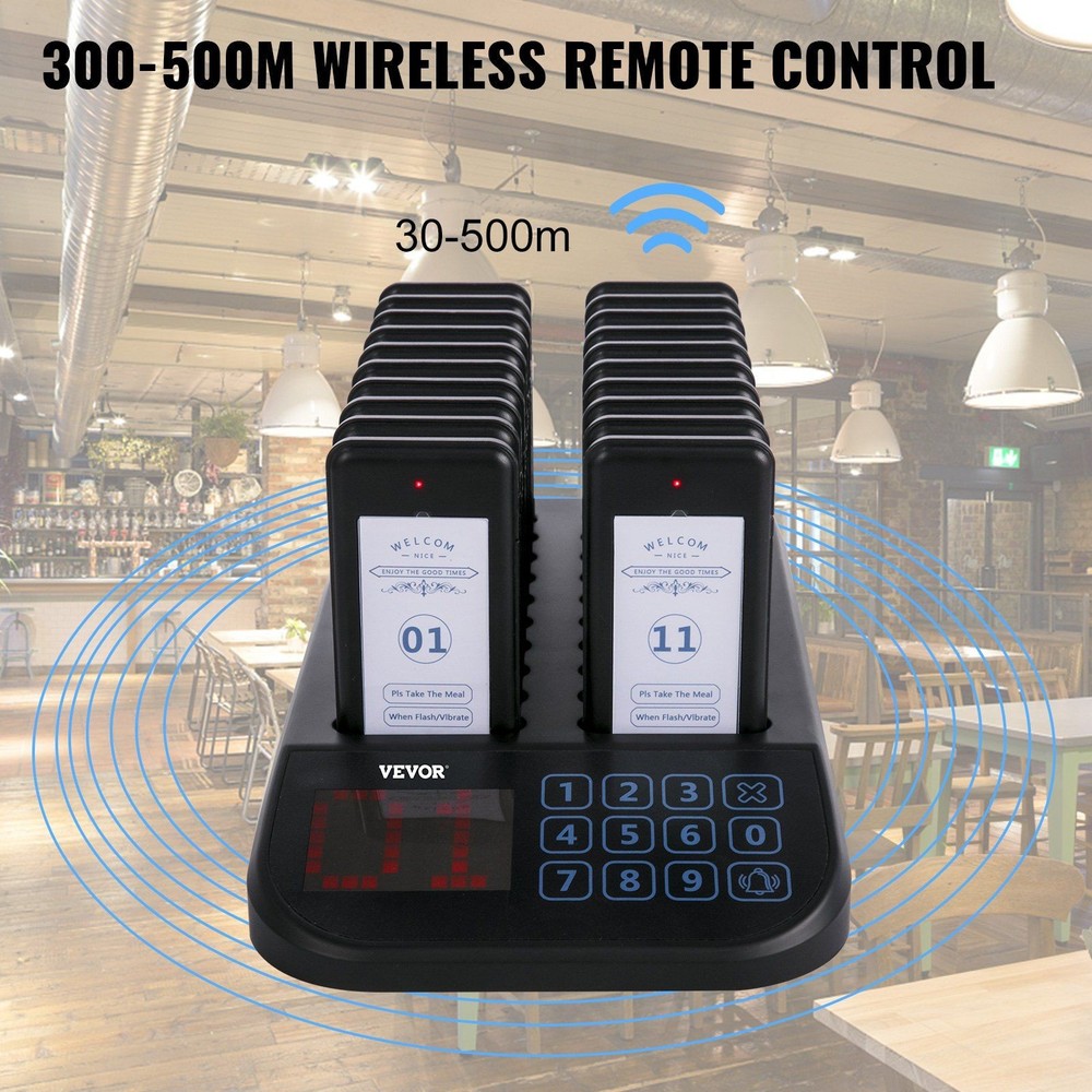 20 Pagers Wireless Calling System with Touch Keyboard & Vibration & Buzzer